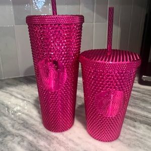 NWT Starbucks holiday pink cold cup set venti and grande.